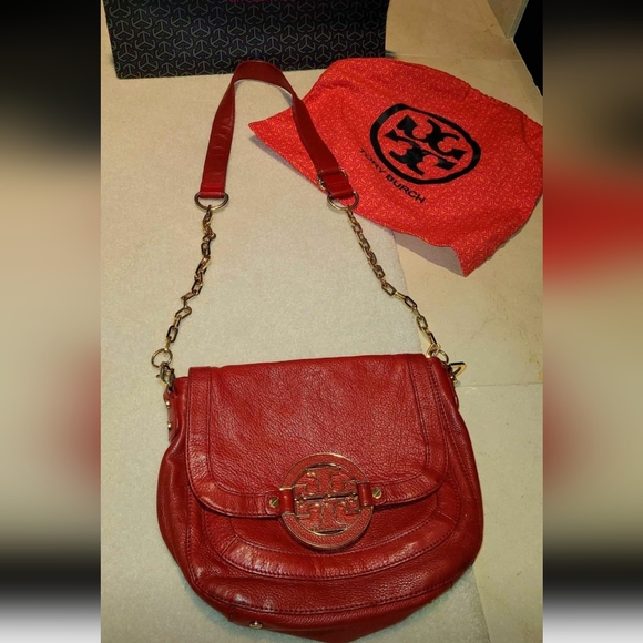 Tory Burch Designer large Red Foldover Amanda Crossbody Purse Bag